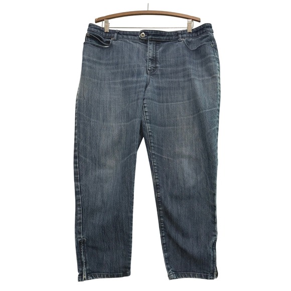 Chico's Denim - Chicos Platinum Blue Medium Wash Ankle Crop Zipper Hem Jeans Size 3 / 16 3